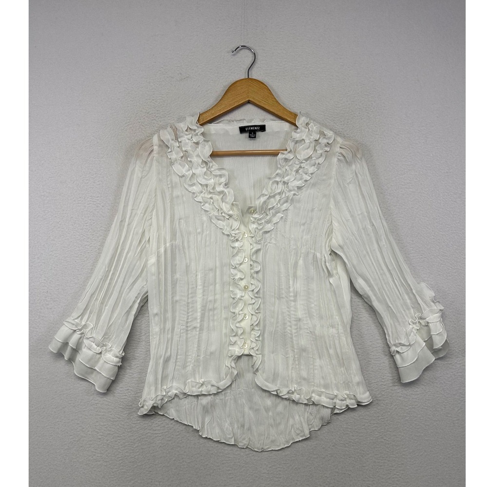 Victorian Romantic Elementz Womens S White Ruffle Crinkle High Low Blouse Fairy